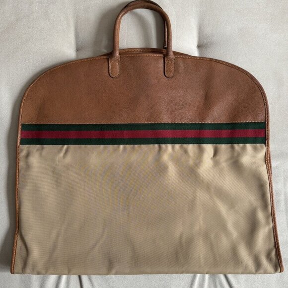 Vintage Gucci Garment Travel Bag W Hanger Brown - Picture 1 of 12